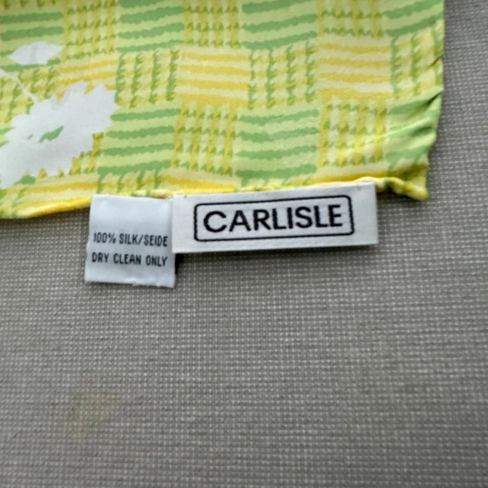 Carlisle Silk Scarf Yellow/Green Plaid White Flowers‎ 20